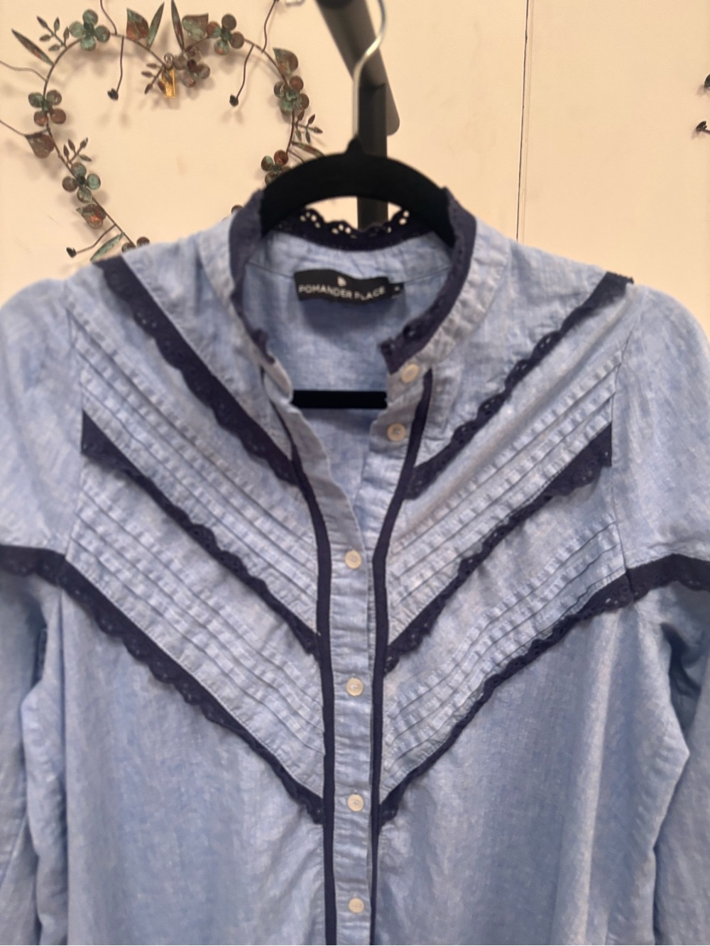 Pomander Place Light Blue Shirt Dress with Navy Lace Trim - Picture 4 of 7